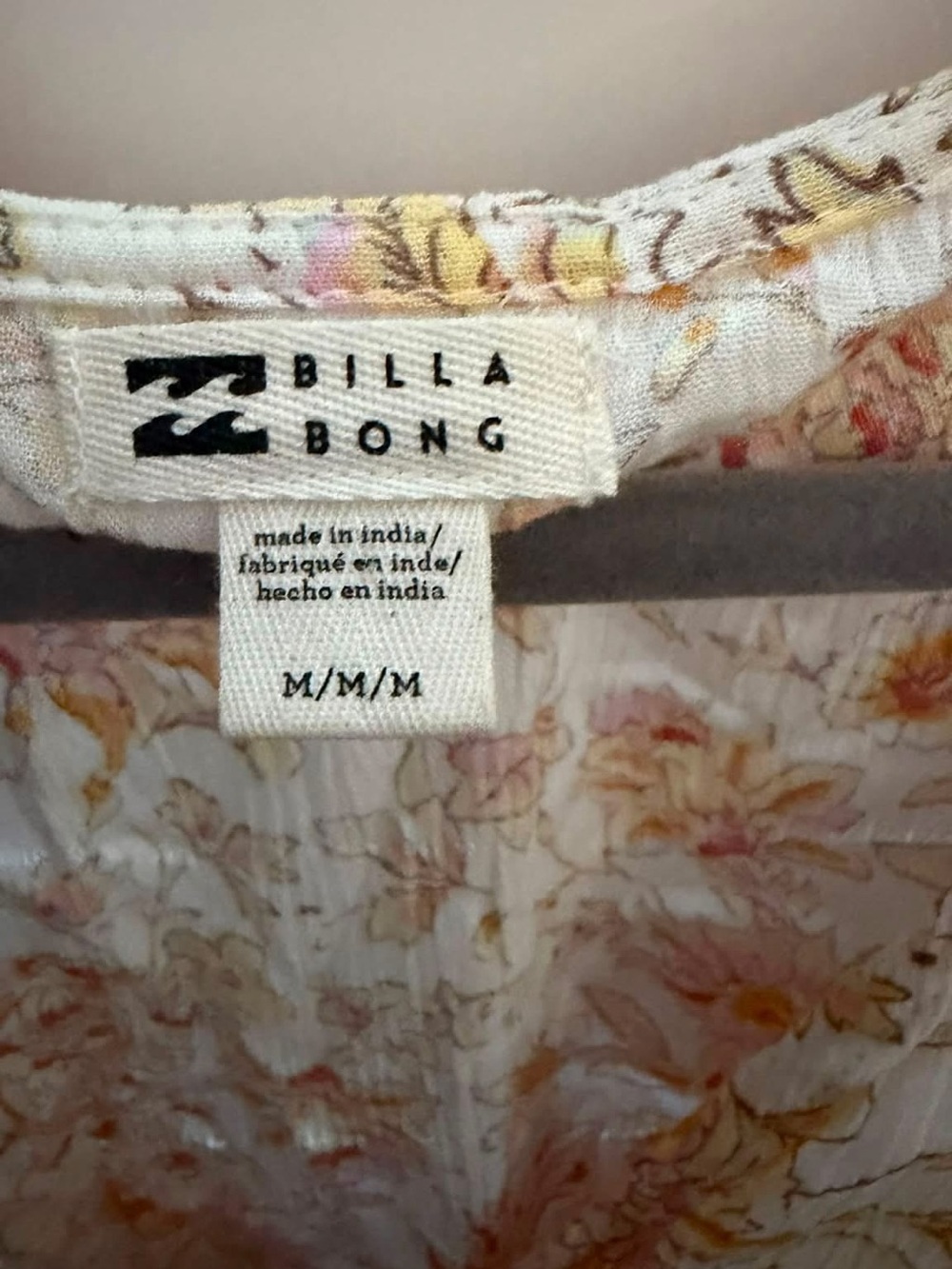 Billabong White Floral V-Neck Tunic with Yellow & Pink Accents - Picture 2 of 2